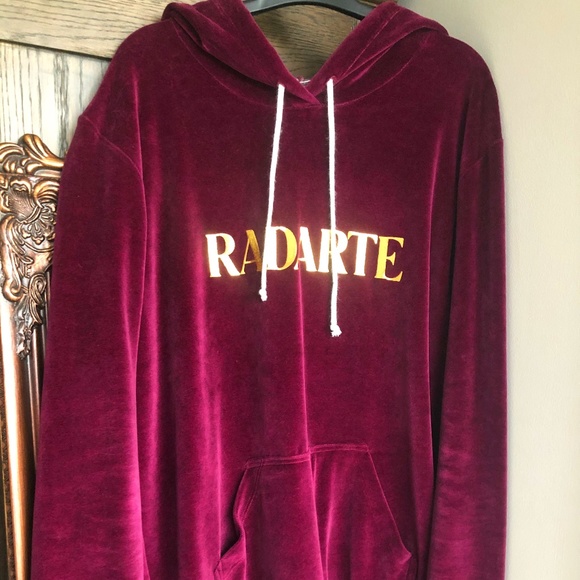 Radarte - Large Hoodie - Maroon Velour/Velvet - Gold Foil Logo - 80% OFF SALE!!! - Picture 2 of 8